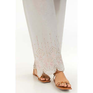 Pantalon large en mousseline brodée Off-White pour femme, taille haute/moyenne, élastique, respirant, design formel, élastique coloré - Product Image 2
