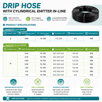Tuyau d'irrigation goutte à goutte cylindrique encastré rond plat noir commercial en plastique de 16 mm avec espacement de 40 mm pour systèmes d'irrigation agricole