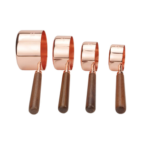 Vente en gros Ensemble de 4 pièces Cuillère à mesurer en cuivre faite à la main Scoop Manche en bois d'acacia poli miroir Produit métallique nouvellement sorti - Product Image 4