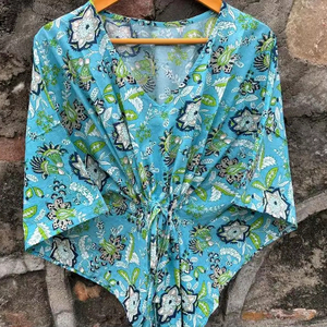 Jaipur Handmade 100% Cotton Kaftan Dress Floral <b>Print</b> <b>Block</b> Flower Floor-Length Sleepwear Maxi Kimono Robe Natural Casual Boho - Product Image 1