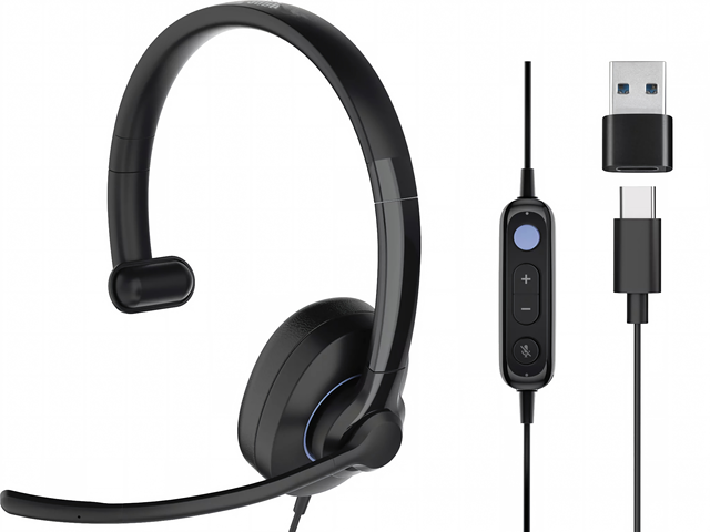 Wired Telephone Monaural Headset ENC Noise Cancelling Office Type C Headphone Compatible with Teams for Call Center