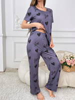 2 pièces vêtements de détente à imprimé coeur mignon ensemble de vêtements de nuit pour femmes t-shirt et short pyjama pyjama d'été avec impression de lettres d'amour