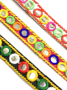 Ruban de dentelle indien multi-ethnique brodé de miroirs et de paillettes, motif 25MM, en coton/paillettes, doux, pour chaussures, vente en gros - Product Image 4