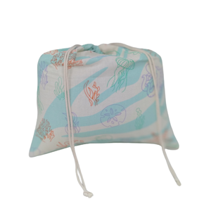 Mochila de malla de algodón certificada orgánica, biodegradable, reutilizable y de comercio justo, con patrón geométrico, tamaño pequeño y logotipo personalizado. - Product Image 4