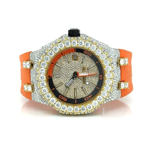 Fashion Watches Men's 41MM Dial Watch GRA Certified Moissanite Screw on Bezel Orange Needle Orange Lather Strap Watch - Product Image 1