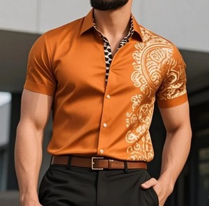 Nuevas camisas de manga corta con estampado de sublimación para hombre, camisas al por mayor de tendencia de algodón 100%, camisas de secado rápido de diseño informal - Product Image 6