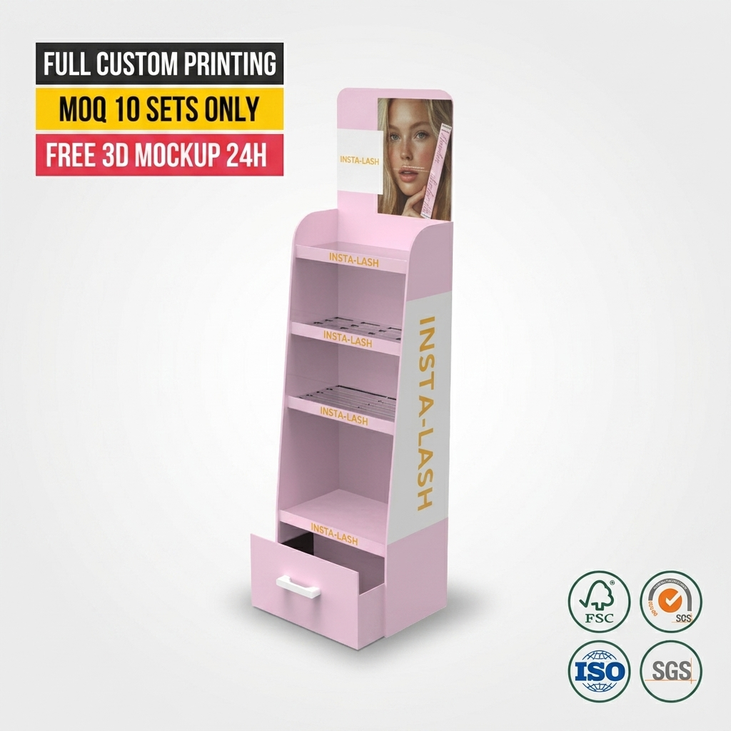 Wholesale Custom 5 Tier Floor Standing Cardboard Makeup Cosmetic Display Stand Beauty Display Rack Retail Display Stand Shop — view 1