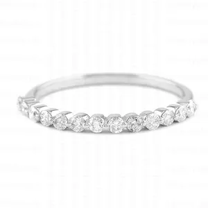 Alisa钻石带实心14k白金浮动泡泡圆形天然钻戒永远装订精美订婚戒指