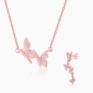 Rose Gold <b>Wavering</b> Wings Set 18K Gold Plated Fine Jewelry Featuring 925 Silver Zircon Pearl Diamond Gift - Product Image 4