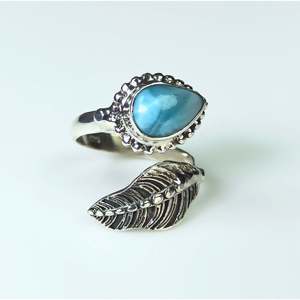 925 Sterling Silver Handmade <b>Statement</b> <b>Ring</b> Blue Larimar Gemstone Boho Style Rhodium Plated Gift for Her - Product Image 4