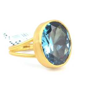 Anillo Ovalado de Aguamarina con Baño de Oro de 24K, Garantía de 70 Años, Envío Rápido, Enviado en Caja - Elegante Pieza de Joyería - Product Image 3