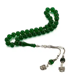 Diskon besar Tasbih kaca Islam manik-manik doa Aksesori Muslim warna hijau Tasbih 99 manik kristal manik grosir