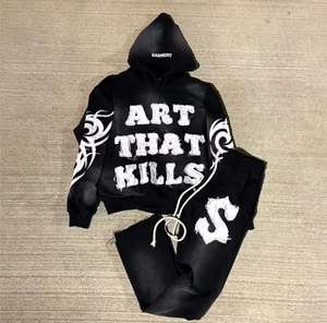 Survêtements évasés de qualité supérieure avec fermeture éclair et lavage à l'acide, jogging pour jambes, ensembles sweats à capuche et pantalons de survêtement pour hommes - Product Image 5