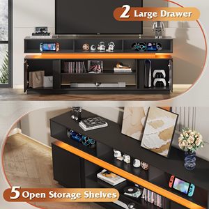 Mobile TV Moderno Nero a Due Livelli con Luci LED, Centro Intrattenimento Sospeso, Console Multimediale per <span class=keywords><strong>Soggiorno</strong></span> - Vendita all'Ingrosso - Product Image 4
