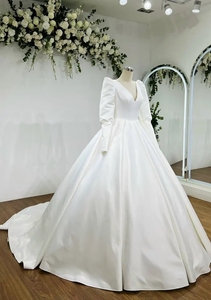 OEM Manufacture High Quality Satin <b>Wedding</b> <b>Dress</b> Ball Gown <b>Long</b> <b>Sleeve</b> <b>Simple</b> Vintage Style Luxury Lace TNBP No. 03 Sale - Product Image 3