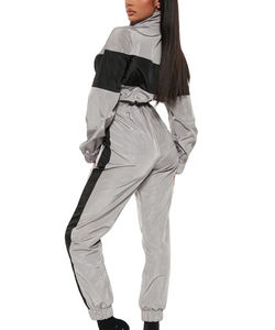 Survêtement de sport décontracté pour femmes, couleur personnalisée, taille plus, bloc de couleur, streetwear, veste en nylon, survêtement pour femmes - Product Image 4