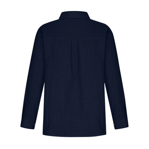 OEM Logo personnalisé Design 100% Lilen Chemise à manches longues de couleur kaki unie pour femmes avec col rabattu du Bangladesh - Product Image 4