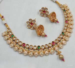 JOYERÍA DE COBRE TRADICIONAL Y DE MODA INDIA CONJUNTO DE JOYERÍA DE BODA NOVIA PARA MUJER CONJUNTO DE PENDIENTES Y COLLAR - Product Image 1