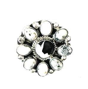 Anillo ajustable de racimo de Búfalo Blanco de plata de ley Navajo, joyería de declaración hecha a mano para boda y fiesta - Product Image 2