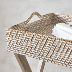 Handwicker Whitewashed Rattan Butler Tray <b>Table</b> <b>Foldable</b> <b>Legs</b> Boho-Chic Style Woven Console <b>Table</b> from Vietnam - Product Image 2