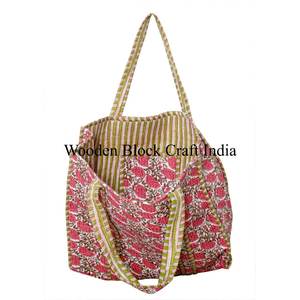Bolsa de Compras de Algodón Hecha a Mano con Estampado a Bloque Indio, Bolsa de Mano para Mujer, Bolsa de Hombro Acolchada con Estampado a Bloque Hecha a Mano - Product Image 3