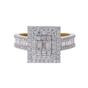 Elegant Multi-Tone <b>Gold</b> Rhodium Plated Classic Multi-Layered Square Diamond Halo Engagement <b>Cocktail</b> <b>Ring</b> Natural Brilliant Cut - Product Image 1