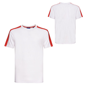 Camiseta Blanca de Manga Corta para Hombre con Ribete en Contraste Rojo, Cuello Redondo, Corte Regular, Informal, de Algodón Tejido - Product Image 1