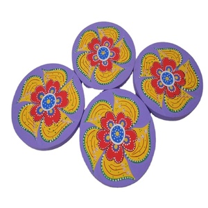 Posavasos de madera de Acacia de alta calidad, diseño indio Deepawali Day Rangoli, Color naranja - Product Image 2