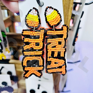 <b>Halloween</b> Pumpkin Duo Beaded <b>Earrings</b> for Women Patriotic Memorial Day Orange White Blue Colour Fabric Material - Product Image 6