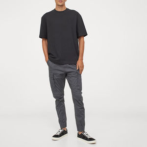 Pantalon cargo décontracté en toile légère à 6 poches, avec cordon de serrage, coupe-vent, respirant, personnalisable, en coton uni gris - Product Image 2