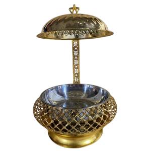 Plat de service chauffant en acier inoxydable finition or, fait main, de luxe, pour les mariages, les fêtes et les événements de traiteur, élégant - Product Image 3