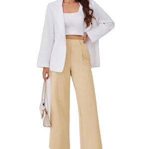 สูทกางเกงเอวสูงสำหรับผู้หญิงกางเกงลำลองทรงตรงสีทึบโลโก้2025ฤดูร้อน - Product Image 1