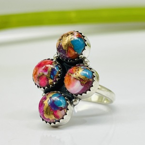 925 Sterling Silver Multi <b>Turquoise</b> <b>Ring</b> Handmade Designer Fashion Wedding <b>Ring</b> for Women Cute Party Accessory - Product Image 3