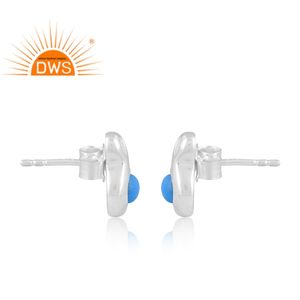 Nuevo diseño de plata de ley fina turquesa Natural piedra preciosa Stud pendiente joyería para mujer regalo para ella - Product Image 3