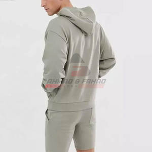 Venta al por mayor OEM hombres 100% algodón sudaderas con capucha conjunto corto transpirable ligero color sólido para el invierno - Product Image 5