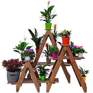 Étagère à plantes et fleurs en bois naturel avec rangement pour salon - Product Image 1