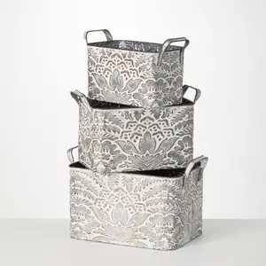 New Design buy in bulk America style Pretty Metal Grey Flourish Handled Planters (Set of 3) For Home office Indoor/Outdoor Decor