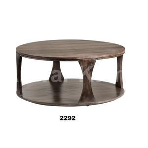Table d'appoint ronde à 2 niveaux en bois de manguier massif brun pour salon et salle à manger à la maison - Product Image 1