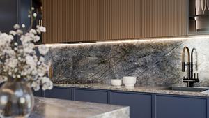 แผ่นควอตซ์พิมพ์ลาย Kalsedon สำหรับเคาน์เตอร์ครัวและท็อปโต๊ะเครื่องแป้ง หนา 2 ซม. 3 ซม. หินขัดเงา สำหรับโครงการก่อสร้างภายในเชิงพาณิชย์ - Product Image 4