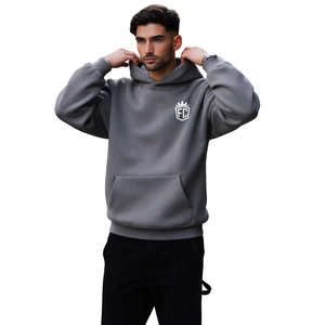 Sweat à capuche oversize gris acier pour homme, 50% coton, 50% polyester, épaules tombantes, streetwear, coupe décontractée, uni, teinture unie, hiver - Product Image 5