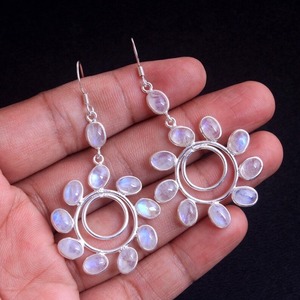 Pendientes colgantes de plata de ley 925 con piedra lunar de Fuego Azul para mujer de la mejor calidad, joyería chapada en oro para bodas - Product Image 2