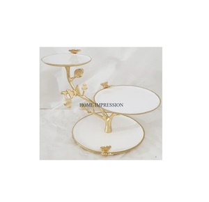 Anniversary Party Cake Display Stand Classic Flower Designing Gold Polished Metal and Glass Cake and <b>Dessert</b> Stand for Kitchen - Product Image 4