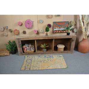 Alfombra turca Vintage de 2x4 pies, Beige, azul, tejido plano, patrón de retazos para adolescentes, decoraciones para sala de estar, Material de lana, látex - Product Image 3