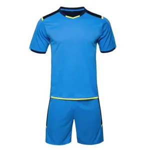Grosir musim baru kaus sepak bola kaus biru sepak bola kaus sepak bola kualitas garis merah hitam untuk pria