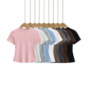 Camiseta de Manga Corta para Mujer, Transpirable, Ropa de Mujer, Verano, Tops Básicos Ajustados, Camisetas de Algodón 2025, Cuello Redondo, Camisetas Casuales para Mujer - Product Image 1