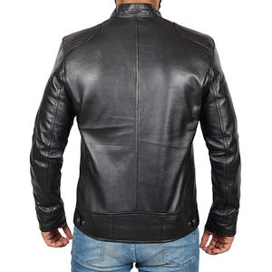 Chaqueta de Cuero PU para Primavera y Otoño, Estilo Motociclista, Coreana, Entallada, con Cuello Alto, Manga Larga y Cremallera para Hombre - Product Image 3