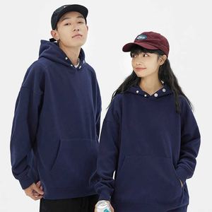 LOGO personnalisé 500g 100% coton pull veste couleur unie hommes femmes Couples à capuche bouton d'épaule mode caractère décontracté - Product Image 3