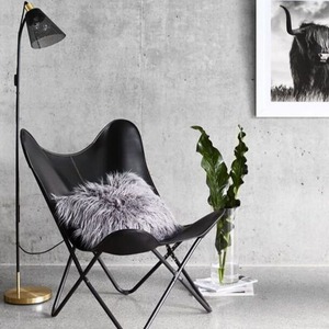 Chaise papillon élégante en cuir noir avec support noir, chaise papillon de remplacement en cuir véritable - Product Image 5