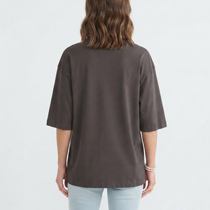 Camiseta Básica de Algodón 100% de Alto Gramaje OEM para Mujer, Cuello Redondo, Ajuste Holgado, Lisa, Sexy, Estilo Urbano, Casual, 2026 - Product Image 2