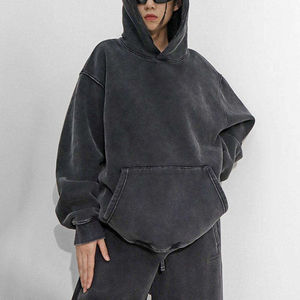 Sudadera con Capucha Vintage para Hombre, Lavado Ácido, 100% Algodón, Corte Holgado, Hombros Caídos y Bolsillo Canguro, Diseño Sólido - Product Image 4